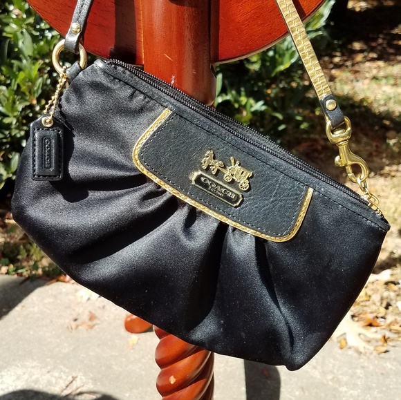 Black Coach Wristlet with Gold accents - Picture 1 of 4